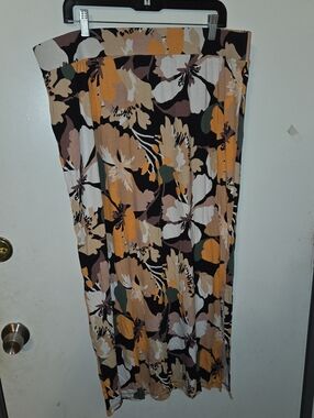 Liz Claiborne Black Floral Maxi Skirt with Mustard and Cream Blooms